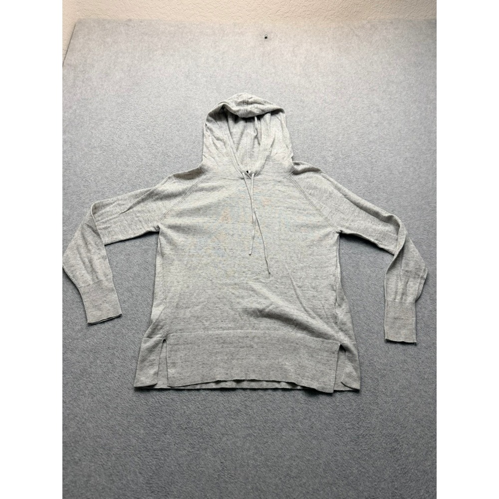 Womens Heathered Grey Knit Pullover Hoodie Long Sleeve Side Slits